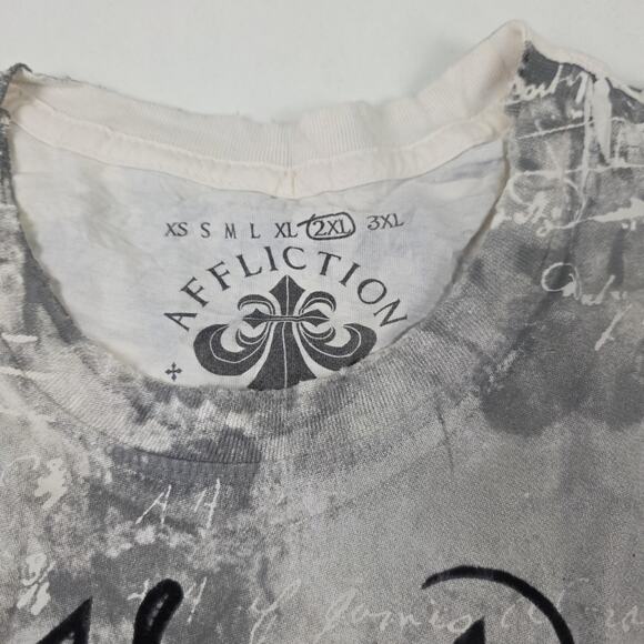 Affliction Shirt Mens 2XL Gray Black Graphic Live Fast Made in USA Gothic Tee - Picture 2 of 9